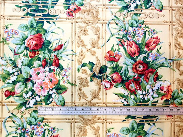 Floral Cotton Chintz Fabric by Cyrus Clark close up with ruler