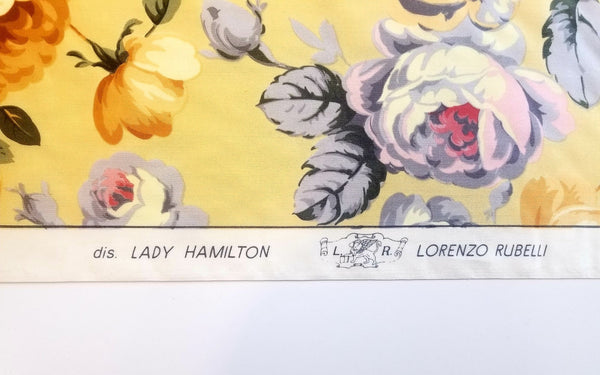 Pink, Green, BluePink, yellow, blue, green, orange Floral Silk-Screened Fabric by Rubelli with Lady Hamilton Stamp