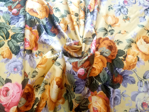 Pink, Green, BluePink, yellow, blue, green, orange Floral Silk-Screened Fabric by Rubelli