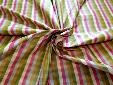 Pink, Blue, Gold, and Green Silk Taffeta Check Fabric by Beacon Hill