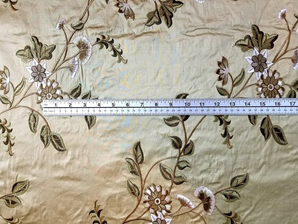 Embroidered Silk Dupioni Fabric in Golden Cream by Stroheim & Romann with Ruler