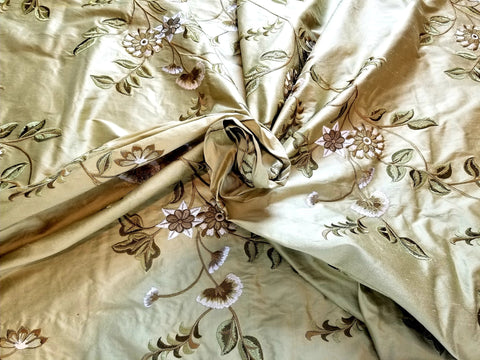 Embroidered Silk Dupioni Fabric in Golden Cream by Stroheim & Romann