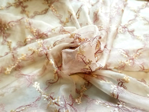 Embroidered Cream-Coloured Silk Organza Fabric by Brunschwig & Fils
