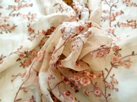 Embroidered Silk Organza Fabric in a Floral Design by Scalamandre
