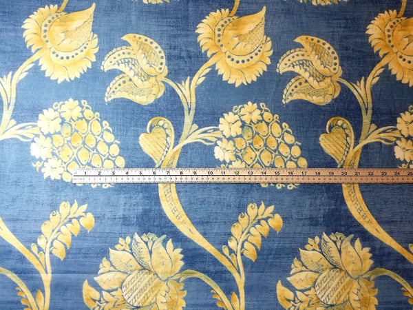 Blue and Yellow Printed Sheer Polyester Fabric with Ruler