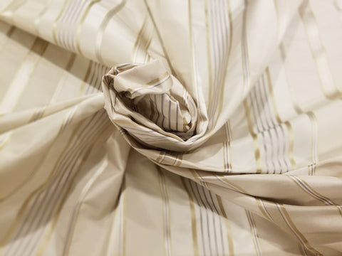 Cream and Gold Ribbon-Striped Silk Taffeta Fabric by Kravet