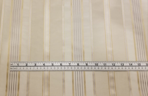 Cream and Gold Ribbon-Striped Silk Taffeta Fabric by Kravet with Ruler