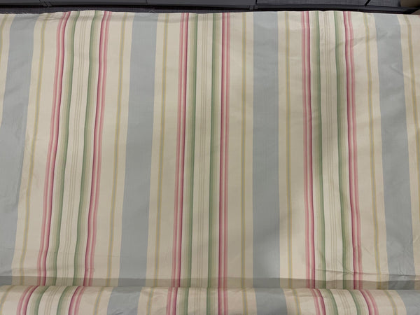 Pink, Grey, Green Striped Silk Taffeta Fabric by Beacon Hill Flat