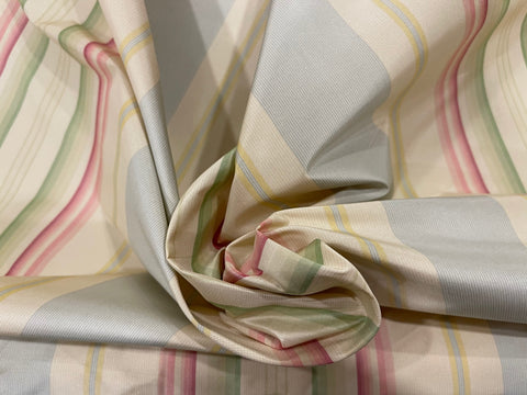 Pink, Grey, Green Striped Silk Taffeta Fabric by Beacon Hill