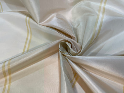 Cream, Tan, and Gold Two-Toned Striped Silk Taffeta Fabric